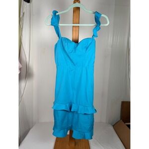 New Turquoise Ruffle Tiered Mini Dress Sweetheart Neckline Blue Size 0